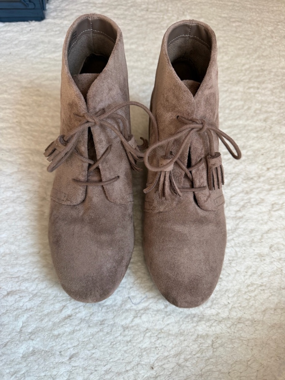 Dr. Scholl's Taupe Suede Lace-Up Ankle Booties with Tassels